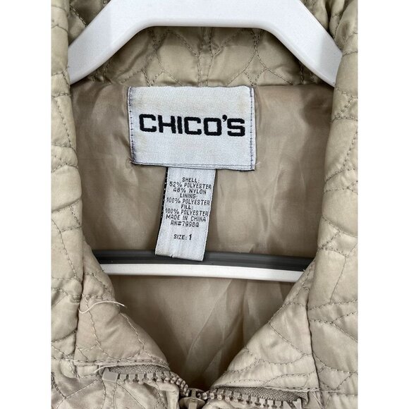 Chicos Size 1 Lightweight Quilted Jacket Tan Short Long Sleeve - Picture 2 of 8